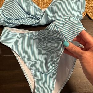 Striped Blue and White Bikini Set